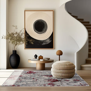 HomeRoots 4' Red Abstract Dhurrie Area Rug - Contemporary Machine-Woven Design for Modern Living Spaces 6' X 9' 390472