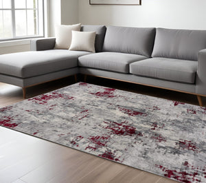 HomeRoots 4' Red Abstract Dhurrie Area Rug - Contemporary Machine-Woven Design for Modern Living Spaces 8' X 10' 390473