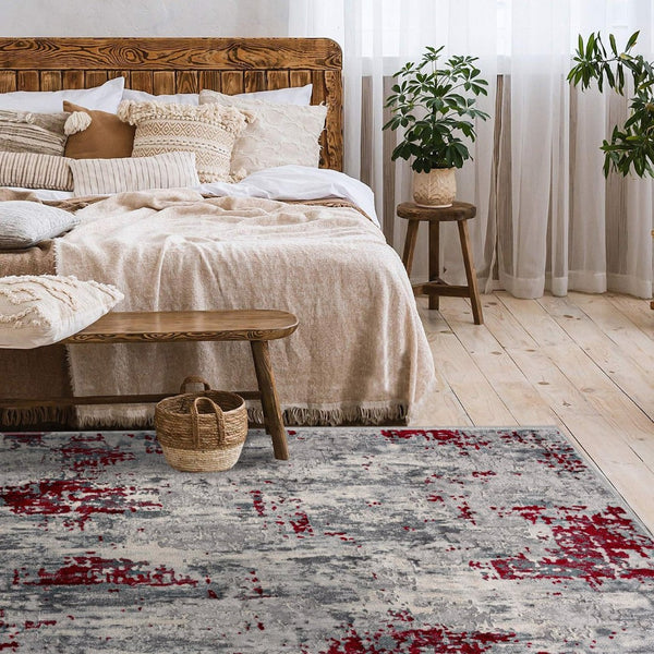 HomeRoots 4' Red Abstract Dhurrie Area Rug - Contemporary Machine-Woven Design for Modern Living Spaces 9' X 13' 390474