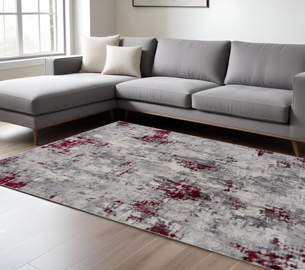 HomeRoots 4' Red Abstract Dhurrie Area Rug - Contemporary Machine-Woven Design for Modern Living Spaces 9' X 13' 390474