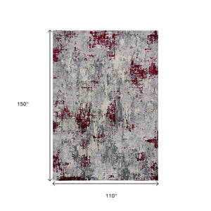 HomeRoots 4' Red Abstract Dhurrie Area Rug - Contemporary Machine-Woven Design for Modern Living Spaces 9' X 13' 390474