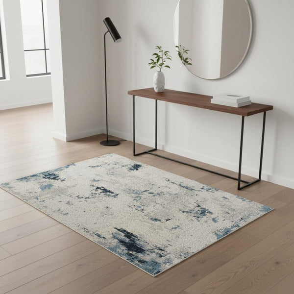 HomeRoots 4' Blue Abstract Dhurrie Area Rug - Modern Machine-Woven Design for Living Rooms & Bedrooms 4' x 6' 390477