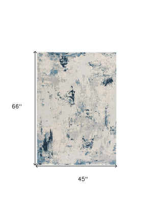 HomeRoots 4' Blue Abstract Dhurrie Area Rug - Modern Machine-Woven Design for Living Rooms & Bedrooms 4' x 6' 390477