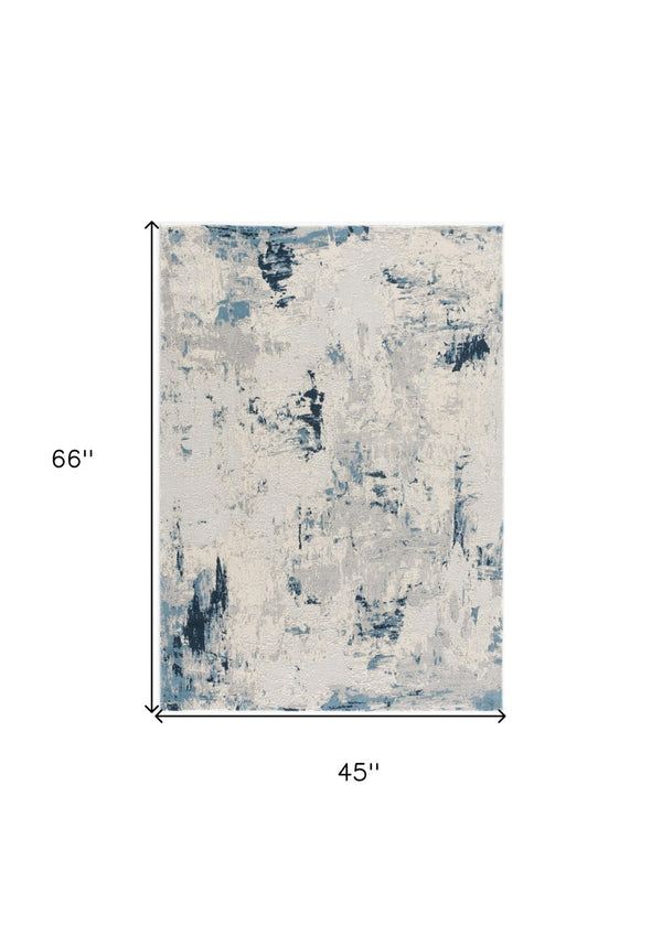 HomeRoots 4' Blue Abstract Dhurrie Area Rug - Modern Machine-Woven Design for Living Rooms & Bedrooms 4' x 6' 390477