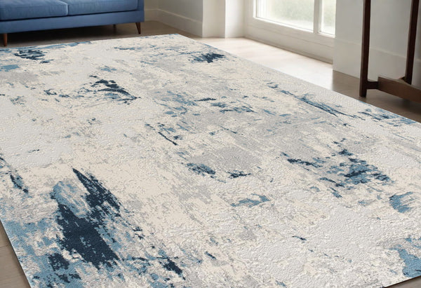 Homeroots 5' X 8' Blue And Ivory Abstract Strokes Area Rug  Polypropylene 390478