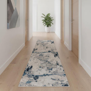HomeRoots 4' Blue Abstract Dhurrie Area Rug - Modern Machine-Woven Design for Living Rooms & Bedrooms 2' x 10' 390482