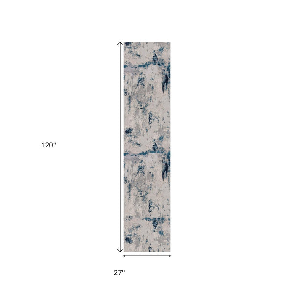 HomeRoots 4' Blue Abstract Dhurrie Area Rug - Modern Machine-Woven Design for Living Rooms & Bedrooms 2' x 10' 390482