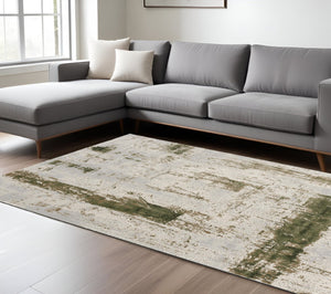 HomeRoots 4' Green Abstract Dhurrie Area Rug - Plush Comfort, Modern Design, Durable & Easy to Maintain for Any Room 7' x 10' 390499