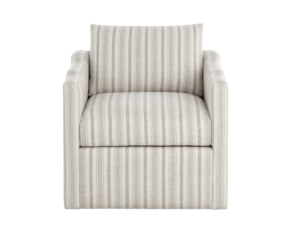 Sunpan ROOSEVELT Swivel Lounge Chair - Coastal Style with Gifford Script Upholstery for Modern Comfort 112479