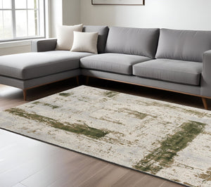 HomeRoots 4' Green Abstract Dhurrie Area Rug - Plush Comfort, Modern Design, Durable & Easy to Maintain for Any Room 8' x 11' 390500
