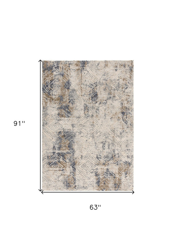 HomeRoots 4' Beige Abstract Area Rug - Stylish Plush Pile, Durable Design for Modern Living Spaces & Comfort 5' X 8' 390504