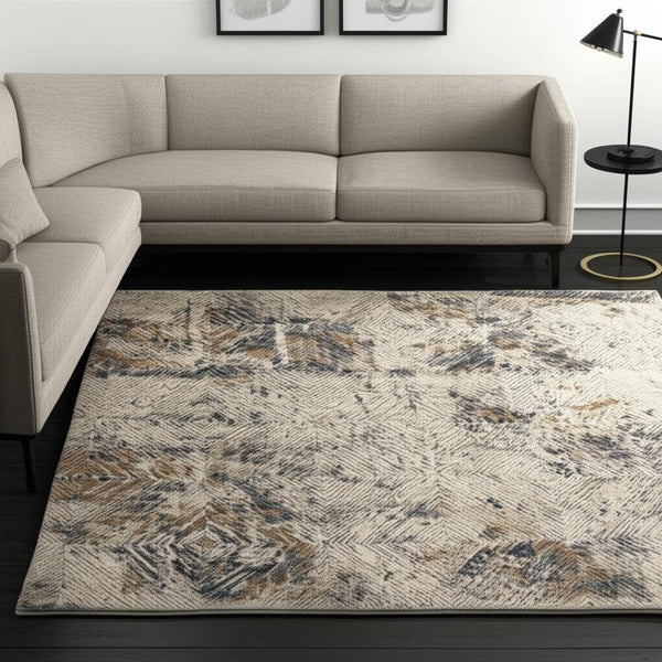 HomeRoots 4' Beige Abstract Area Rug - Stylish Plush Pile, Durable Design for Modern Living Spaces & Comfort 5' X 8' 390504