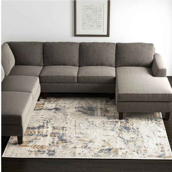 HomeRoots 4' Beige Abstract Area Rug - Stylish Plush Pile, Durable Design for Modern Living Spaces & Comfort 6' X 9' 390505
