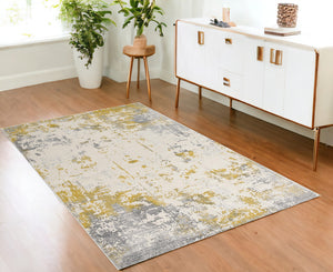 Homeroots 4' X 6' Gold Abstract Dhurrie Area Rug  Polypropylene 390508