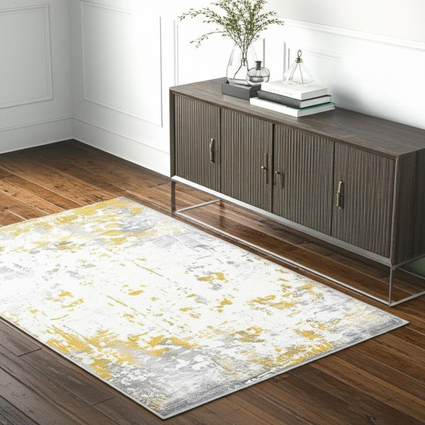 HomeRoots 4' Gold Abstract Dhurrie Area Rug - Soft, Stylish, and Durable for Modern Living Spaces and Entryways 4' X 6' Rectangle 390508
