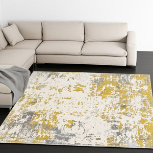 HomeRoots 4' Gold Abstract Dhurrie Area Rug - Soft, Stylish, and Durable for Modern Living Spaces and Entryways 8' X 10' Rectangle 390511