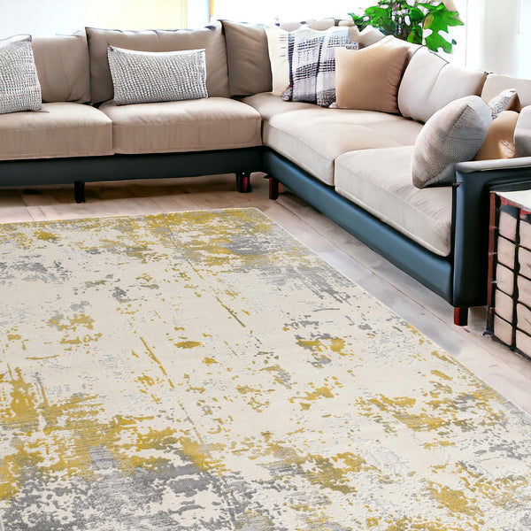 Homeroots 9' X 13' Gold And Gray Abstract Area Rug  Polypropylene 390512