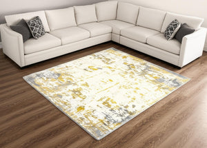 HomeRoots 4' Gold Abstract Dhurrie Area Rug - Soft, Stylish, and Durable for Modern Living Spaces and Entryways 9' X 13' Rectangle 390512
