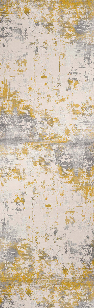 Homeroots 13' Runner Gold Abstract Dhurrie Runner Rug  Polypropylene 390515