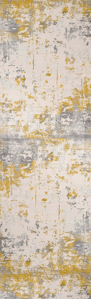 Homeroots 13' Runner Gold Abstract Dhurrie Runner Rug  Polypropylene 390515