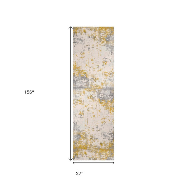 HomeRoots 4' Gold Abstract Dhurrie Area Rug - Soft, Stylish, and Durable for Modern Living Spaces and Entryways 13' Runner Runner 390515