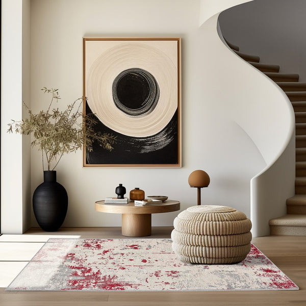 HomeRoots 4' Red Abstract Dhurrie Area Rug - Plush, Modern Design for Cozy Living Spaces and Elegant Style 4' X 6' 390523