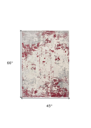 HomeRoots 4' Red Abstract Dhurrie Area Rug - Plush, Modern Design for Cozy Living Spaces and Elegant Style 4' X 6' 390523