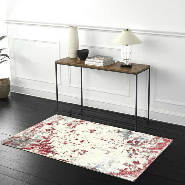 HomeRoots 4' Red Abstract Dhurrie Area Rug - Plush, Modern Design for Cozy Living Spaces and Elegant Style 4' X 6' 390523