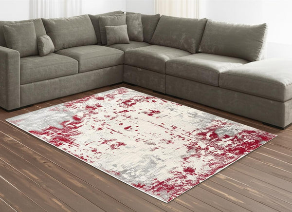 HomeRoots 4' Red Abstract Dhurrie Area Rug - Plush, Modern Design for Cozy Living Spaces and Elegant Style 6' X 9' 390525