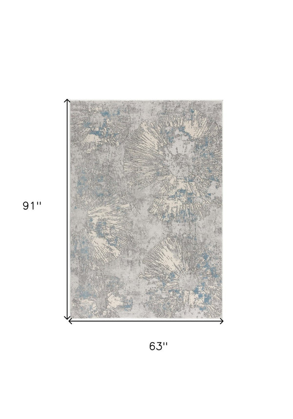 HomeRoots 4' Blue Abstract Dhurrie Area Rug - Modern Artistry Meets Plush Comfort for Your Home Décor 5' X 8' 390530