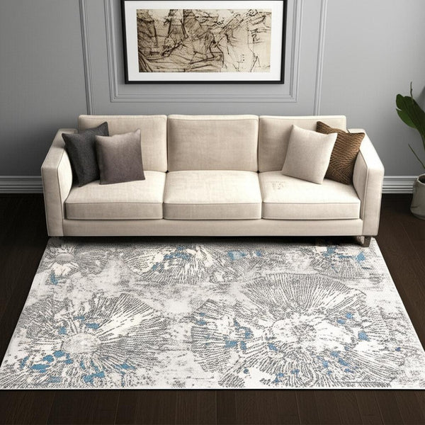HomeRoots 4' Blue Abstract Dhurrie Area Rug - Modern Artistry Meets Plush Comfort for Your Home Décor 5' X 8' 390530