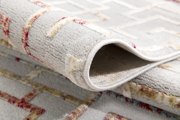 Homeroots 4' X 6' Gray And Red Greek Key Patterns Area Rug  Polypropylene 390549