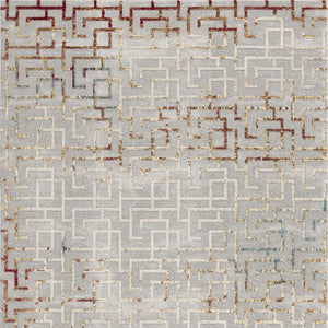 Homeroots 4' X 6' Gray And Red Greek Key Patterns Area Rug  Polypropylene 390549