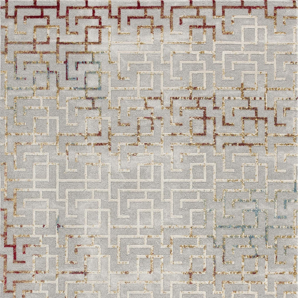 Homeroots 4' X 6' Gray And Red Greek Key Patterns Area Rug  Polypropylene 390549