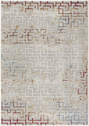 Homeroots 4' X 6' Gray And Red Greek Key Patterns Area Rug  Polypropylene 390549