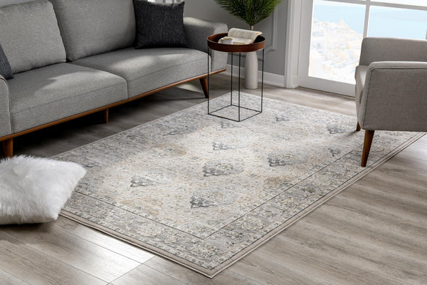 Homeroots 8' X 11' Cream Grey Oriental Area Rug  Olefin 390578