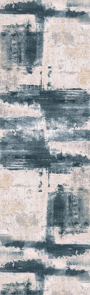 Homeroots 13' Runner Blue And Ivory Abstract Dhurrie Runner Rug  Polypropylene 390594