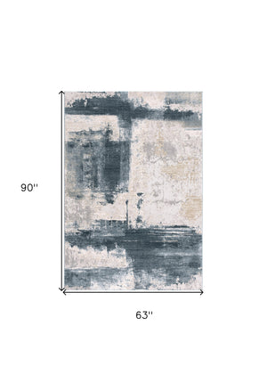 Homeroots 5' X 7' Blue And Ivory Abstract Dhurrie Area Rug  Polypropylene 390601