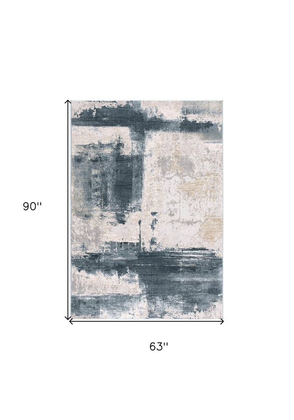 Homeroots 5' X 7' Blue And Ivory Abstract Dhurrie Area Rug  Polypropylene 390601