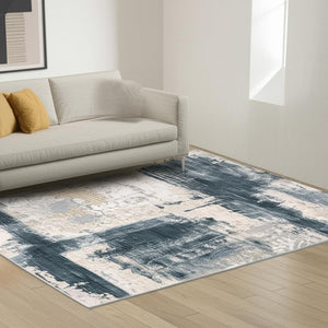 HomeRoots 5' Abstract Dhurrie Area Rug in Blue and Ivory – Modern Design for Living Rooms and Bedrooms 5' x 8' 390601