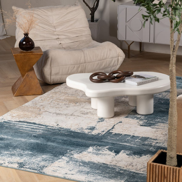 HomeRoots 5' Abstract Dhurrie Area Rug in Blue and Ivory – Modern Design for Living Rooms and Bedrooms 7' x 10' 390602