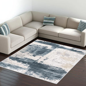 HomeRoots 5' Abstract Dhurrie Area Rug in Blue and Ivory – Modern Design for Living Rooms and Bedrooms 8' x 11' 390603