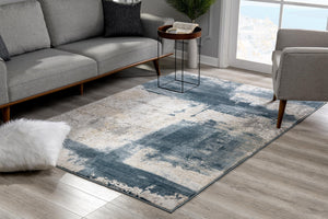 Homeroots 9' X 12' Cream And Blue Abstract Patches Area Rug  Olefin 390604