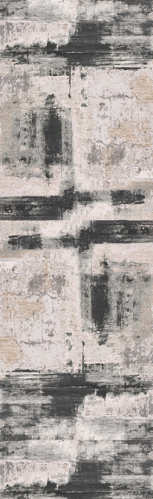 Homeroots 20' Gray And Ivory Abstract Dhurrie Runner Rug  Polypropylene 390609