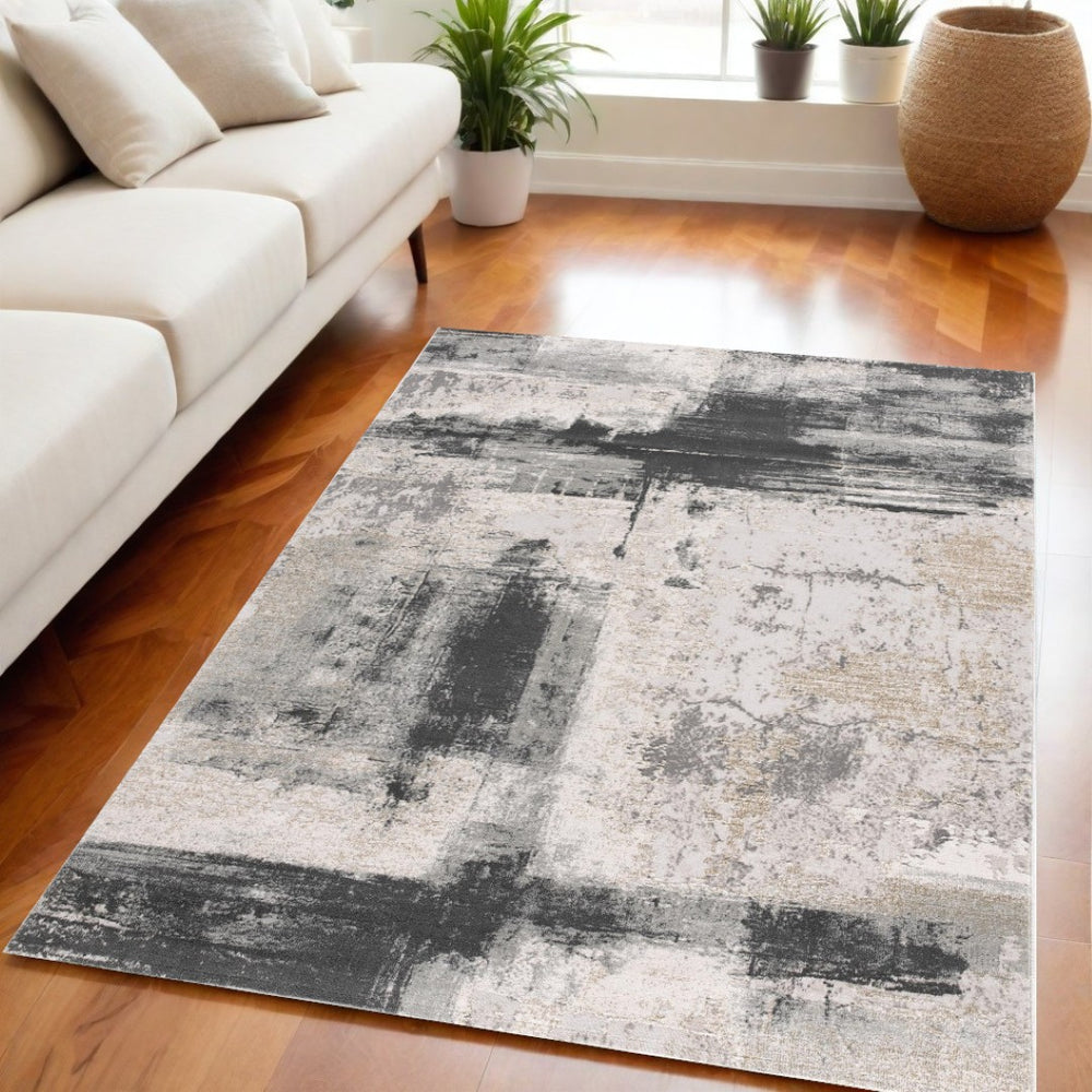 HomeRoots 5' Gray and Ivory Abstract Dhurrie Area Rug - Modern Elegance, Soft Comfort, and Durable Design 5' x 8' 390614