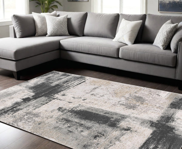 Homeroots 8' X 10' Gray And Ivory Abstract Dhurrie Area Rug  Polypropylene 390616