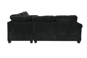 English Elm 4pc Corduroy Sectional Sofa Set with Ottoman Corner Wedge and Low-profile Modern Legs Black B011S02225