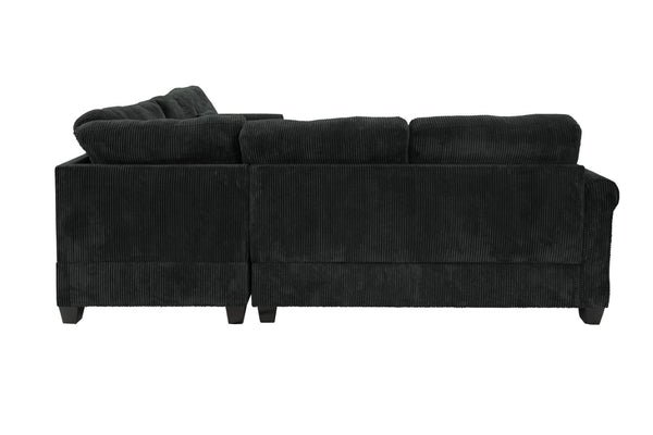 English Elm 4pc Corduroy Sectional Sofa Set with Ottoman Corner Wedge and Low-profile Modern Legs Black B011S02225