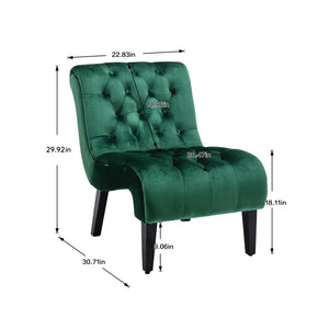 English Elm COOLMORE Velvet Armless Barrel Accent Chair with Solid Wood Frame, Plush Foam Upholstery, Stylish Living Room Seating Green W39550124