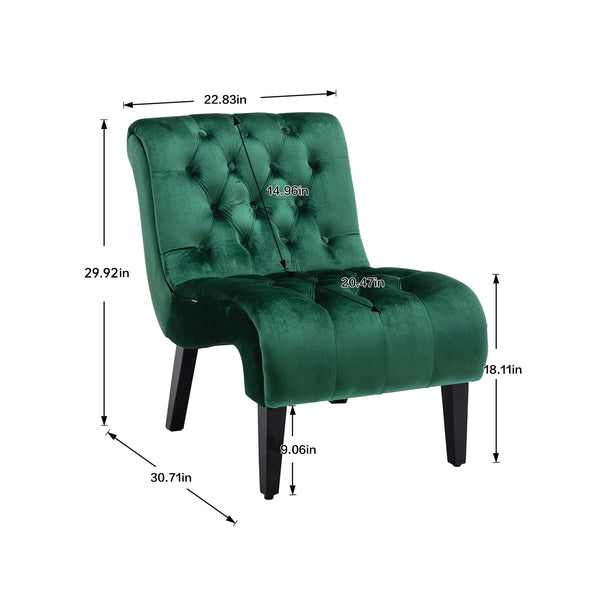 English Elm COOLMORE Velvet Armless Accent Chair with Solid Wood Frame, Curved Foam Seat for Stylish Comfort Green W39550124